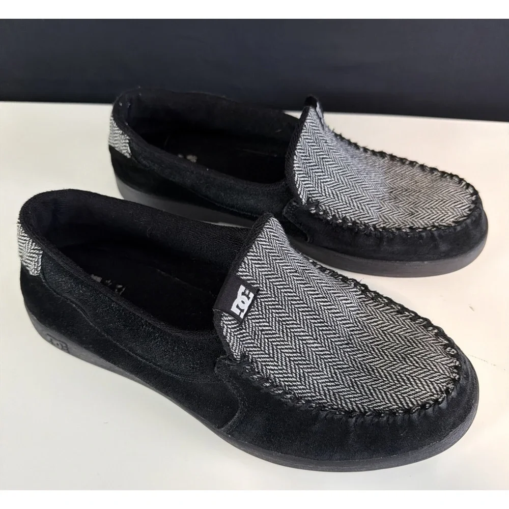rare DC Shoes Black Gray Herringbone wool & suede house shoe Men's US 9